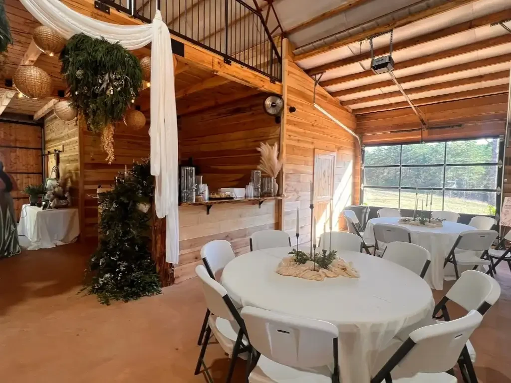 Inside the rustic barn wedding venue at Copper Top Farm Casar NC